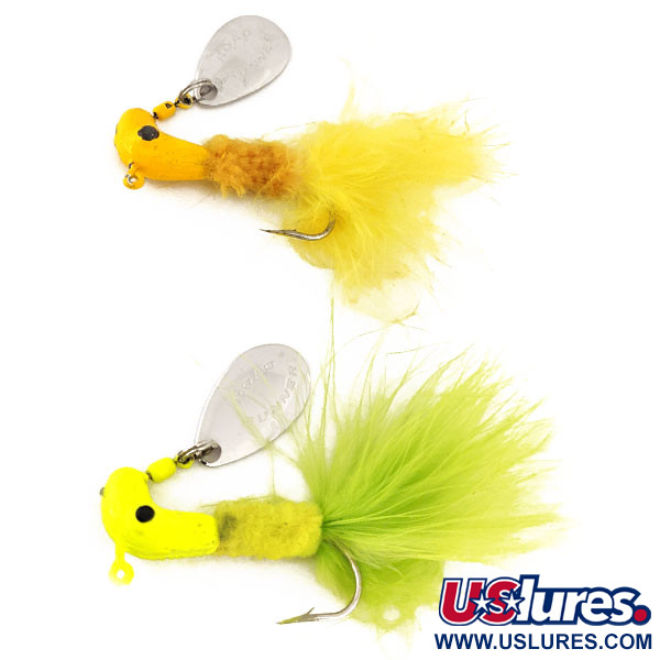 Vintage   Road Runner Original Marabou Jigs 2 pcs, 1/4oz Yellow / Chartreuse fishing #12578