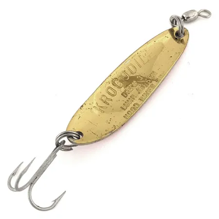 Vintage Luhr Jensen Krocodile Die #3, 1/3oz Gold / Orange / Rainbow Hologram fishing spoon #12649