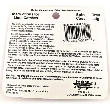 Bay de Noc Do-Jigger #3, 1/3oz Gold fishing spoon #15815