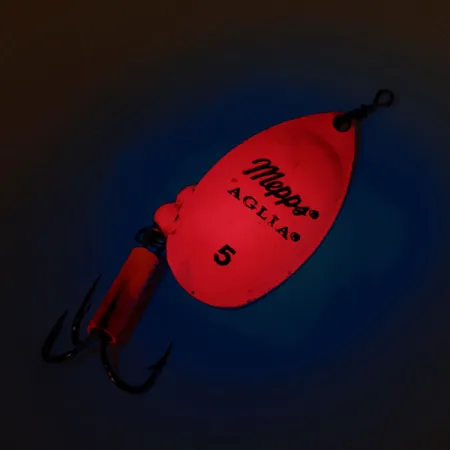 Vintage Mepps Aglia 5 Hot Pink UV, 1/2oz Hot Pink spinning lure #12695
