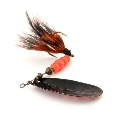 Vintage Mepps Aglia 5 Dressed UV, 1/2oz Black / Red UV Glow in UV light, Fluorescent spinning lure #12696