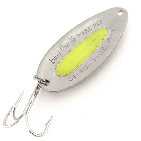 Vintage Blue Fox Pixee UV, 3/4oz Hammered Nickel / Yellow fishing spoon #12701