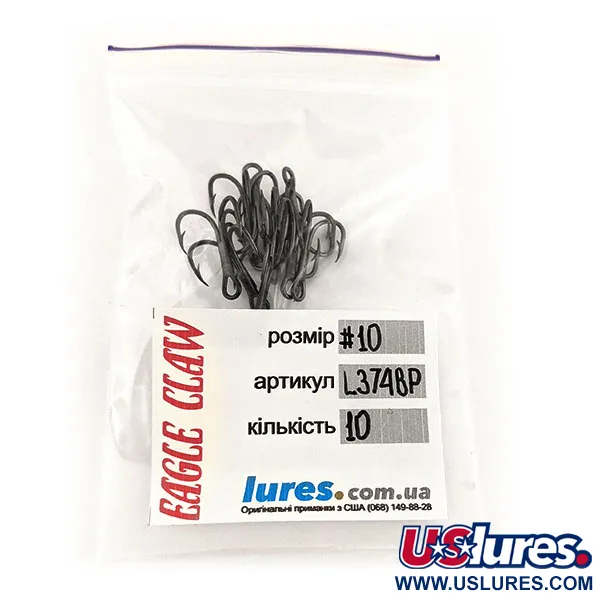 Treble Hook Eagle Claw #10 L374BP, Black fishing #12736