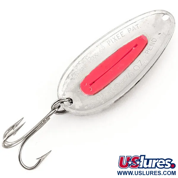 Vintage Blue Fox Pixee UV, 3/4oz Pink / Hammered Nickel fishing spoon #12781