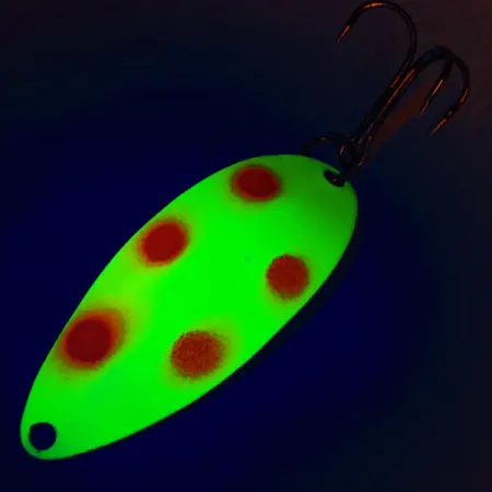 Vintage Seneca Little Cleo (Hula Girl) trolling spoon UV, 3/16oz Yellow / Red / Nickel fishing spoon #12783