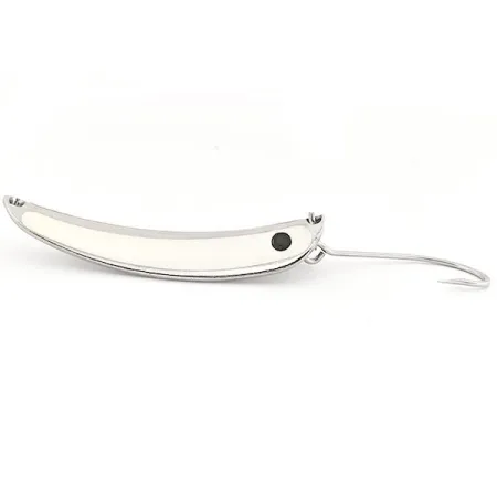Vintage HT Enterprises Jig-A-whooper Hawgler spoon #6 Glow, 3/4oz Nickel / White Glow in Dark fishing spoon #12778