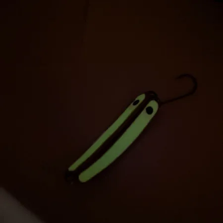 Vintage HT Enterprises Jig-A-whooper Hawgler spoon #6 Glow, 3/4oz Nickel / White Glow in Dark fishing spoon #12778