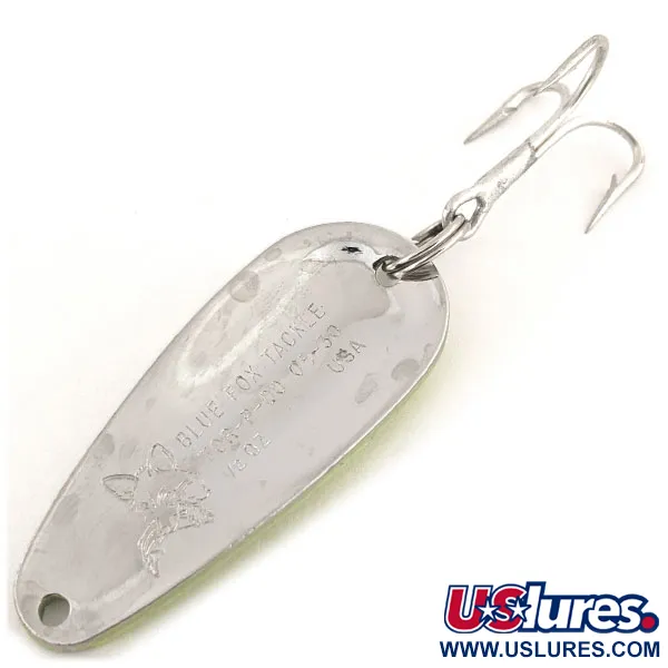 Vintage Blue Fox Tor-P-Do UV, 1/2oz Chartreuse / Red / Nickel fishing spoon #12796