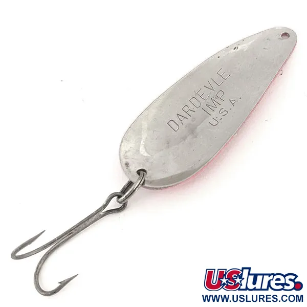 Vintage  Eppinger Dardevle Imp UV, 2/5oz Fluorescent Pink / Nickel fishing spoon #12823