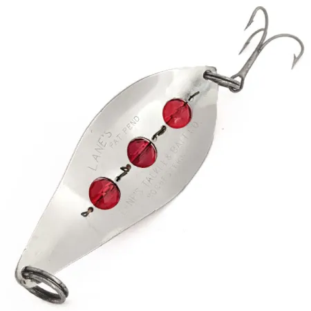 Vintage Lanes Tackle & Bait Lane's Sparkl-l Wobbler , 3/4oz Nickel / Red Eyes fishing spoon #12838