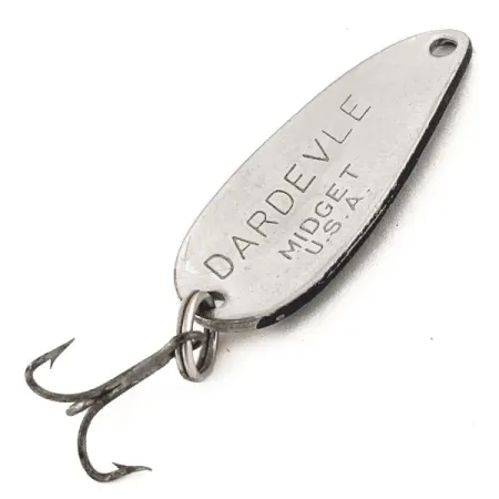 Vintage Eppinger Dardevle Midget, 3/16oz Black / White / Nickel fishing spoon #12850