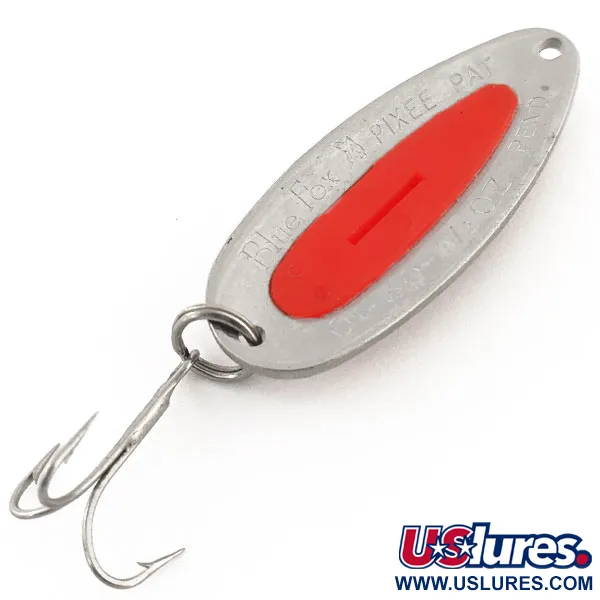 Vintage Blue Fox Pixee UV, 1/2oz Hammered Nickel / Orange fishing spoon #12889