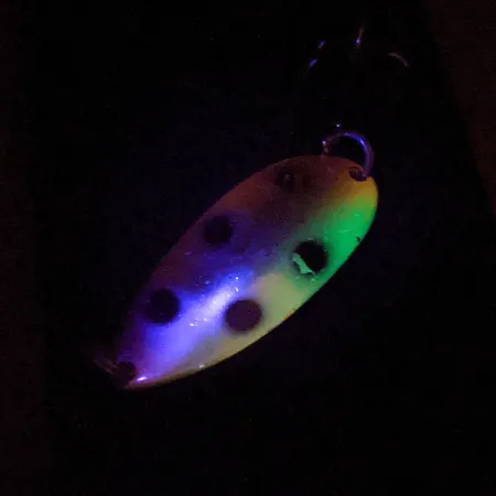 Vintage Acme Little Cleo UV, 2/3oz Rainbow Trout fishing spoon #13077