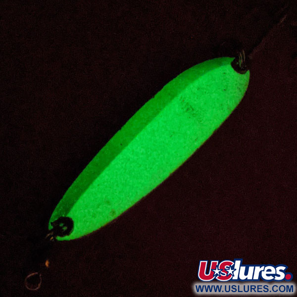 Vintage  Luhr Jensen Krocodile Die #3 Glow, 1/2oz White / Green fishing spoon #13110