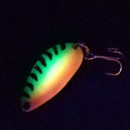 Vintage Acme Little Cleo UV, 1/8oz Fire Tiger fishing spoon #13202
