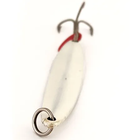 Vintage Bay de Noc Swedish pimple #8, 1oz White Pearl fishing spoon #13228