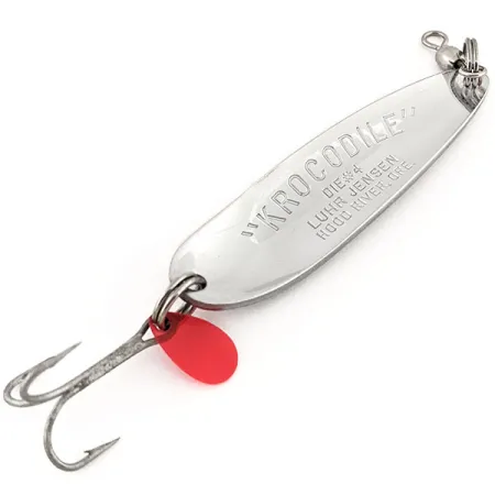 Vintage Luhr Jensen Krocodile Die #4, 2/3oz Nickel / Red fishing spoon #13234
