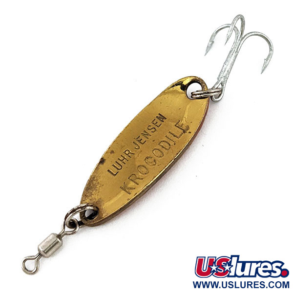 Vintage  Luhr Jensen Krocodile, 1/4oz Hammered Brass / Red fishing spoon #13318