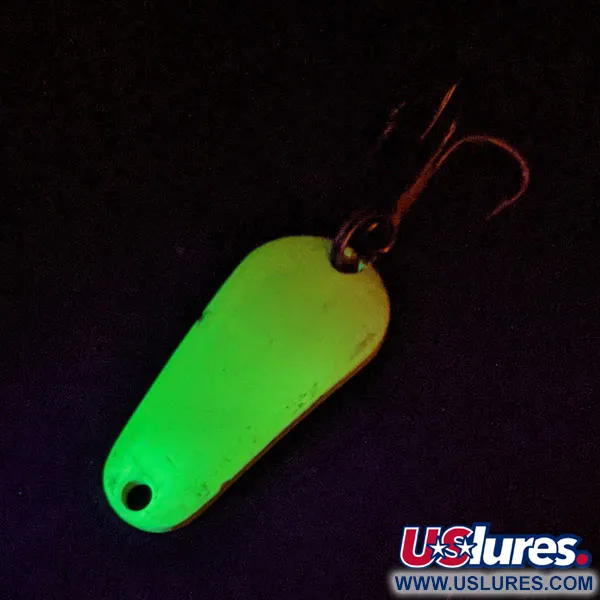 Vintage  Aeroplane Spinner Aero UV, 1/4oz Fluorescent Green / Brass fishing spoon #13429