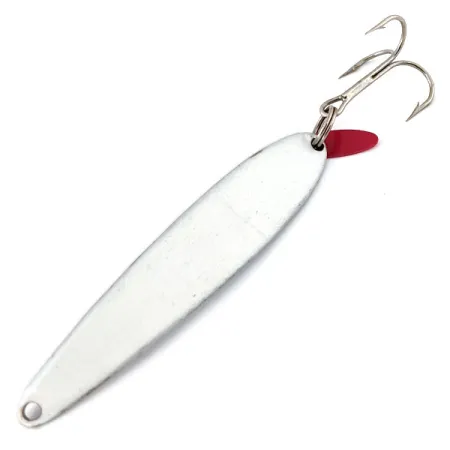Vintage Bay de Noc Swedish pimple #8, 1oz White Pearl fishing spoon #13444