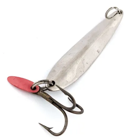 Vintage Bay de Noc Swedish pimple #8, 1oz Nickel / Green / Red fishing spoon #13458