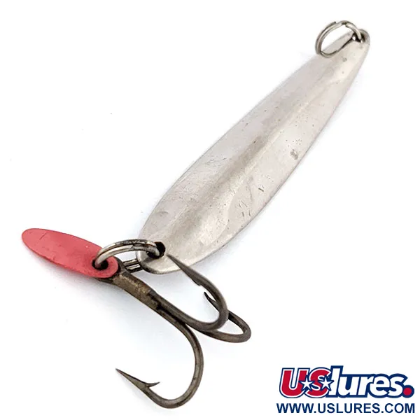 Vintage   Bay de Noc Swedish pimple #8, 1oz Nickel / Green / Red fishing spoon #13458