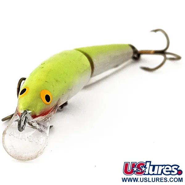 Vintage Rapala Jointed J7, 1/8oz Chartreuse fishing lure #13467