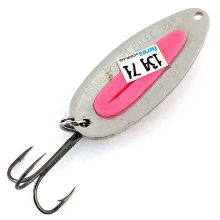 Vintage Blue Fox Pixee UV, 1/2oz Pink / Hammered Nickel fishing spoon #13471