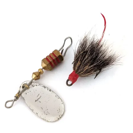 Vintage Mepps Comet 1 Dressed (squirrel tail), 1/8oz Nickel / White spinning lure #13513