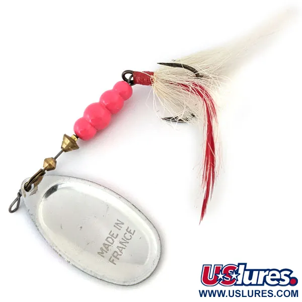 Vintage   Mepps Aglia 5 Dressed (bucktail) UV, 1/2oz Silver / Rainbow Trout spinning lure #13519