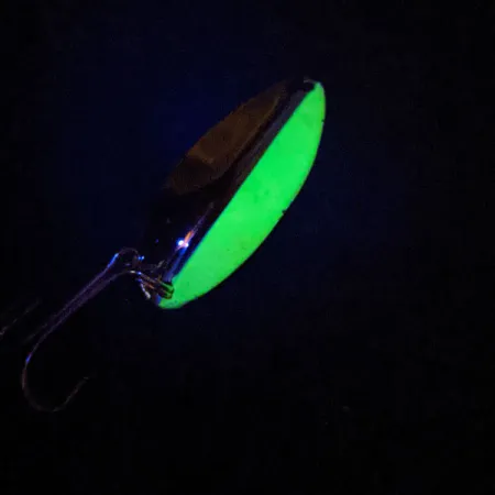 Vintage TODDCO Main liner UV, 2/5oz Nickel / Chartreuse fishing spoon #13544