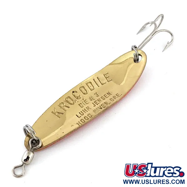 Vintage Luhr Jensen Krocodile #3 UV, 1/3oz Gold / Orange fishing spoon #13559