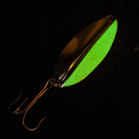 Vintage TODDCO Main Liner Glow, 2/5oz Nickel / Phosphorescent Stripe Glow in Dark fishing spoon #13601