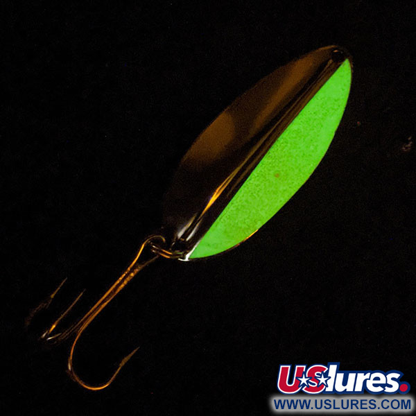 Vintage  Main liner  Main Liner Glow, 2/5oz Nickel / Phosphorescent Stripe Glow in Dark fishing spoon #13601