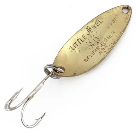 Vintage Luhr Jensen Little Jewel, 1/3oz Hammered Brass / Red fishing spoon #13604