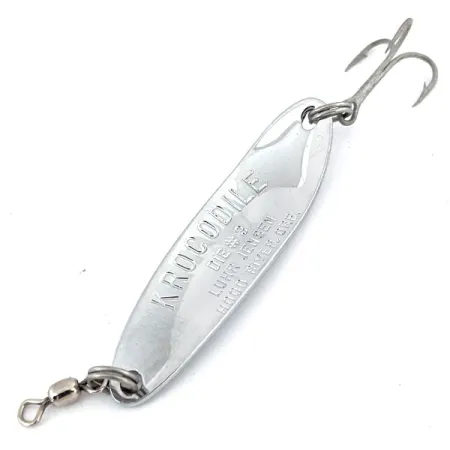 Vintage Luhr Jensen Krocodile Die #3, 1/3oz Nickel / Blue fishing spoon #13650