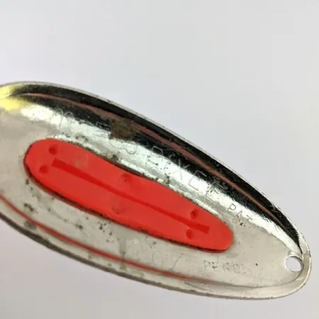 Vintage Nebco Pixee UV, 3/4oz Nickel / Pink fishing spoon #13673