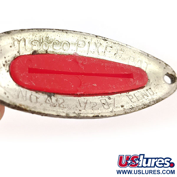 Vintage   Nebco Pixee UV, 1/2oz Hammered Nickel / Red fishing spoon #13674