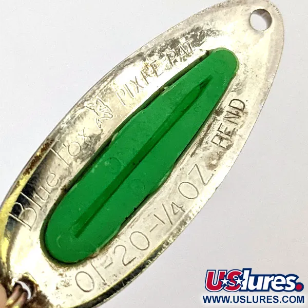 Vintage ​Blue Fox Pixee UV, 1/4oz Hammered Nickel / Green fishing spoon #13675