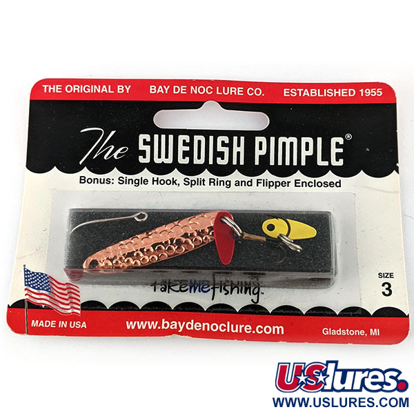   Bay de Noc Swedish pimple #3 Jig Lure, 3/16oz Hammered Copper fishing spoon #13697