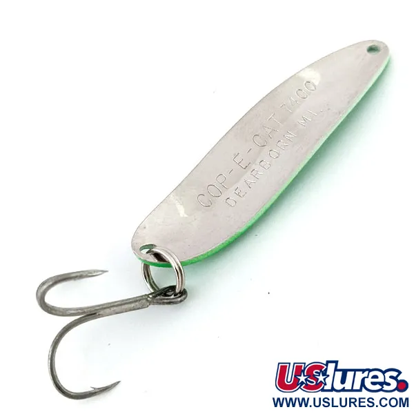 Vintage  Eppinger Dardevle Cop-E-Cat 7400 Glow, 1/2oz White / Green / Nickel Glow in Dark Phosphorescent fishing spoon #13701