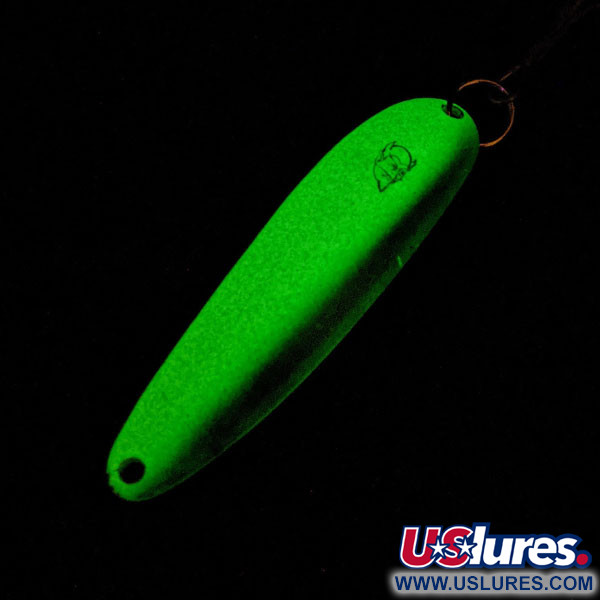 Vintage  Eppinger Dardevle Cop-E-Cat 7400 Glow, 1/2oz White / Green / Nickel Glow in Dark Phosphorescent fishing spoon #13701