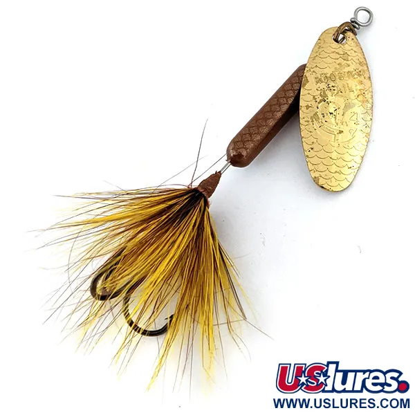 Vintage  Yakima Bait Worden’s Original Rooster Tail , 1/4oz Gold / Brown spinning lure #13713