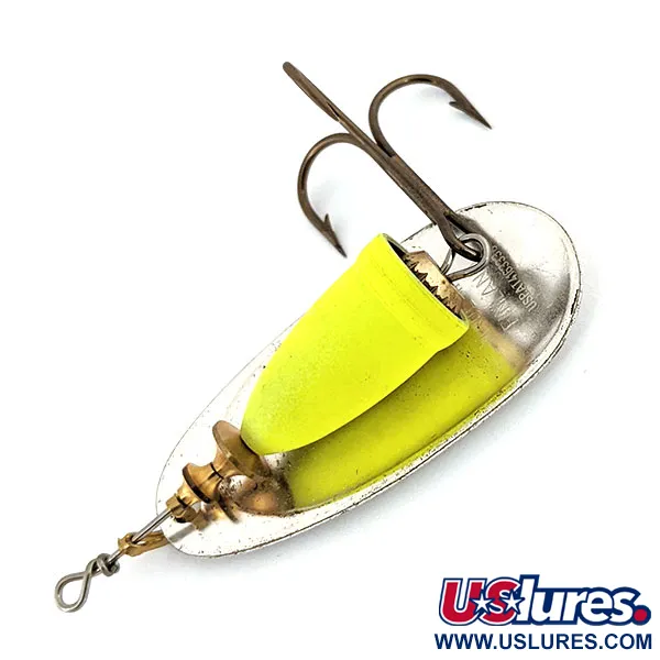Vintage Blue Fox Super Vibrax 5, 1/2oz Silver / Chartreuse spinning lure #13717