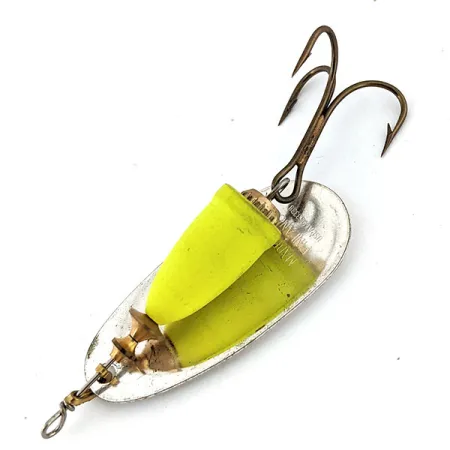 Vintage Blue Fox Super Vibrax 5, 1/2oz Silver / Chartreuse spinning lure #13718