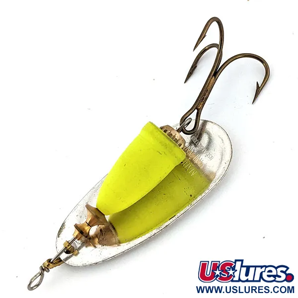 Vintage Blue Fox Super Vibrax 5, 1/2oz Silver / Chartreuse spinning lure #13718