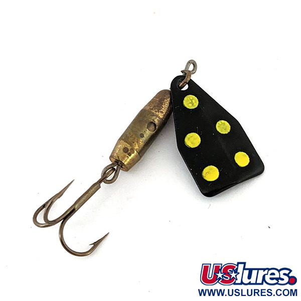 Vintage  Jake's Lures Jake's Stream-a-Lure, 3/16oz Black / Yellow / Brass spinning lure #13747