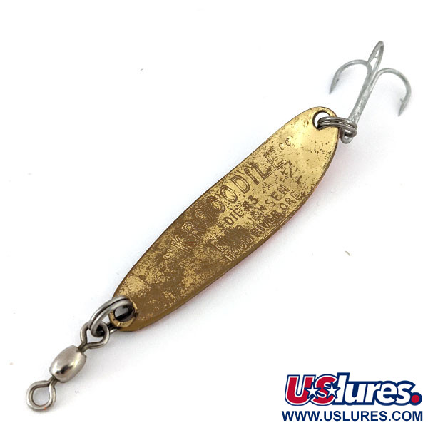 Vintage  Luhr Jensen Krocodile #3, 1/3oz Hammered Brass / Orange fishing spoon #13811