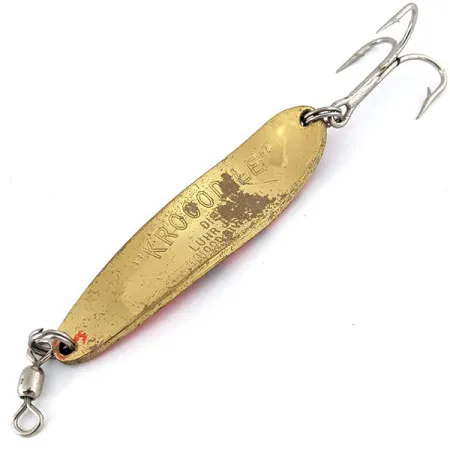 Vintage Luhr Jensen Krocodile #4 UV, 2/3oz Red / Brass fishing spoon #13815