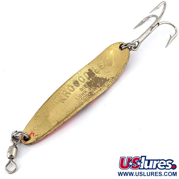 Vintage  Luhr Jensen Krocodile #4 UV, 2/3oz Red / Brass fishing spoon #13815